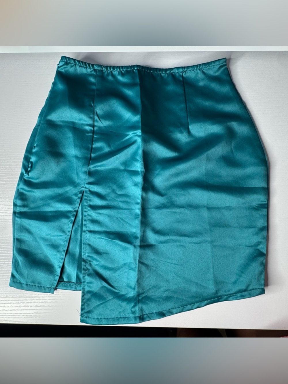 PrettyLittleThing Teal Satin Mini Skirt with Front Slit